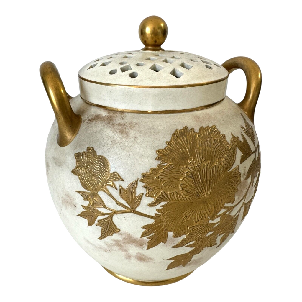 Antique Wedgwood Gold Floral Potpourri Jar with Pierced Lid