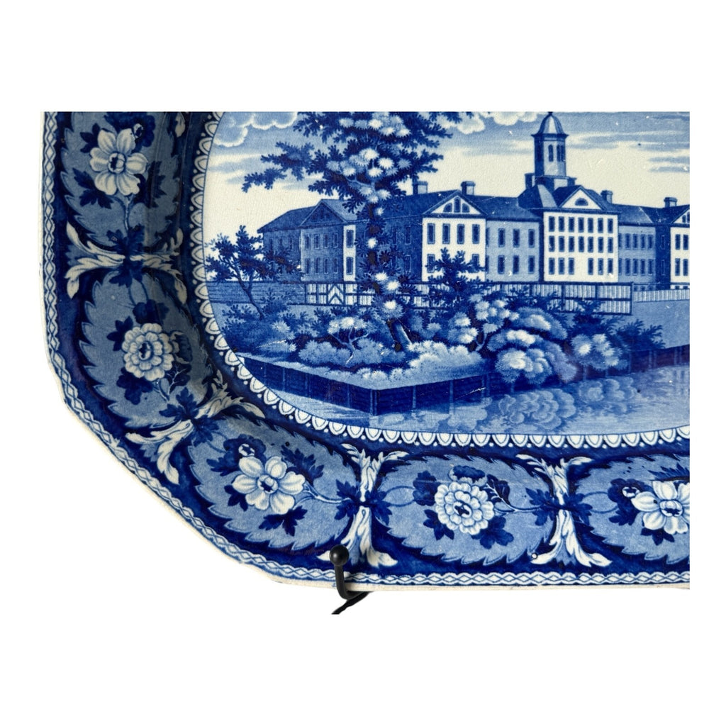 Antique Historical Staffordshire Blue White Transferware Platter – Alms House NY