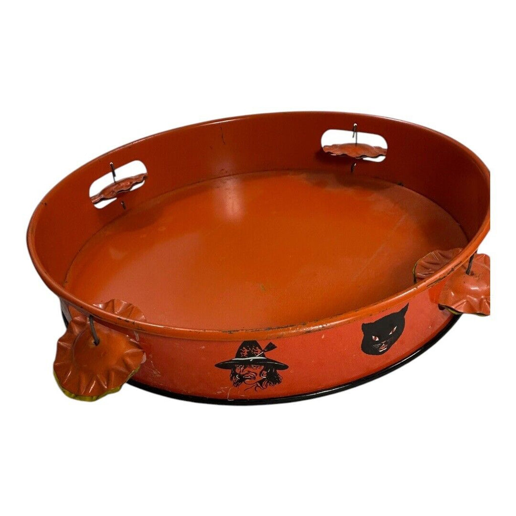 Vintage Halloween Witch Tin Litho Tambourine Noisemaker Instrument  - T. Cohn