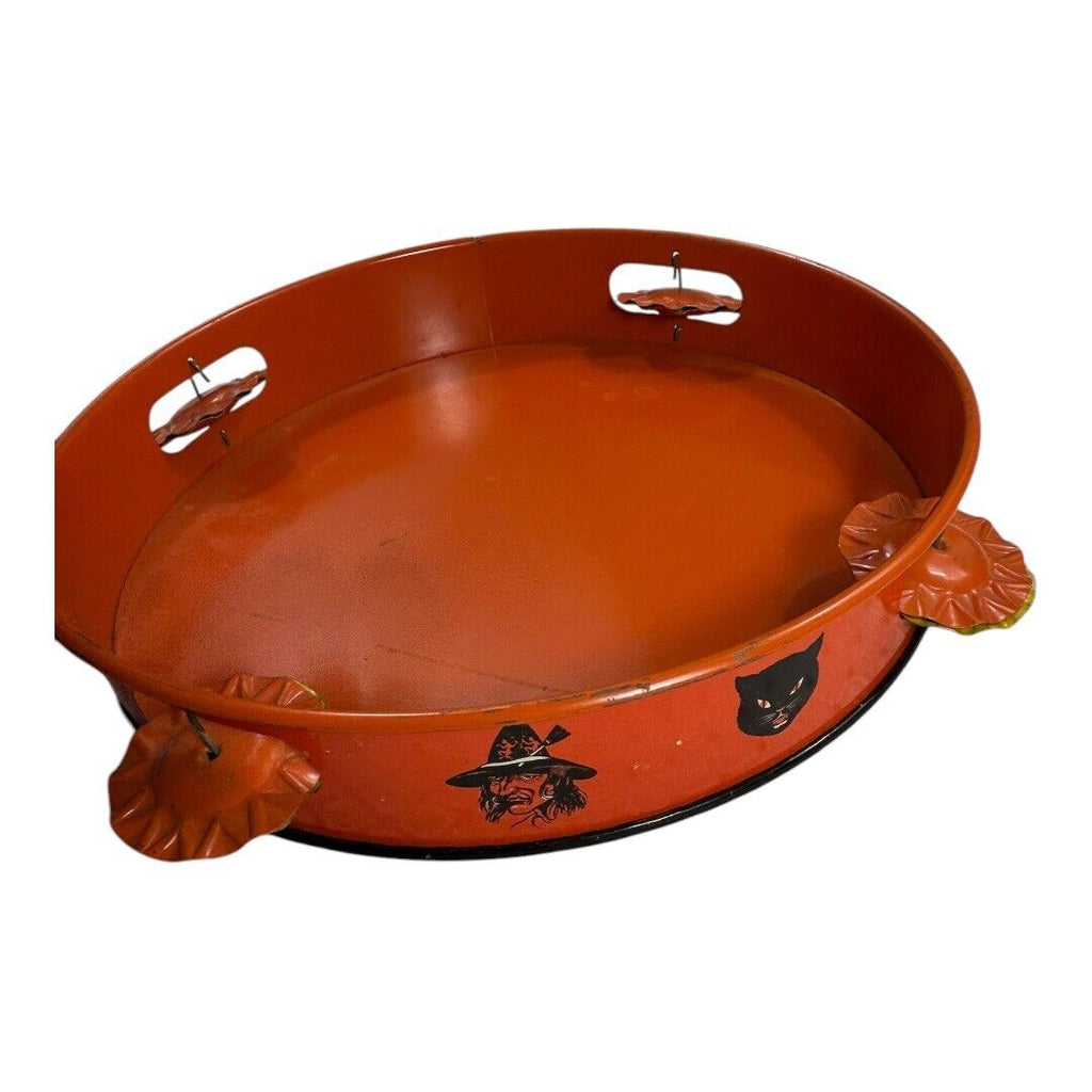 Vintage Halloween Witch Tin Litho Tambourine Noisemaker Instrument  - T. Cohn