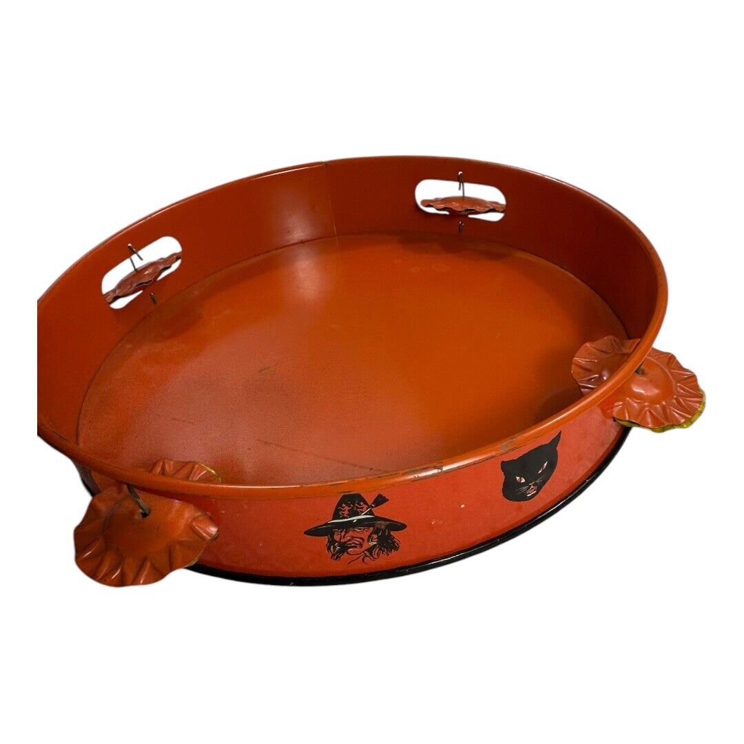 Vintage Halloween Witch Tin Litho Tambourine Noisemaker Instrument  - T. Cohn