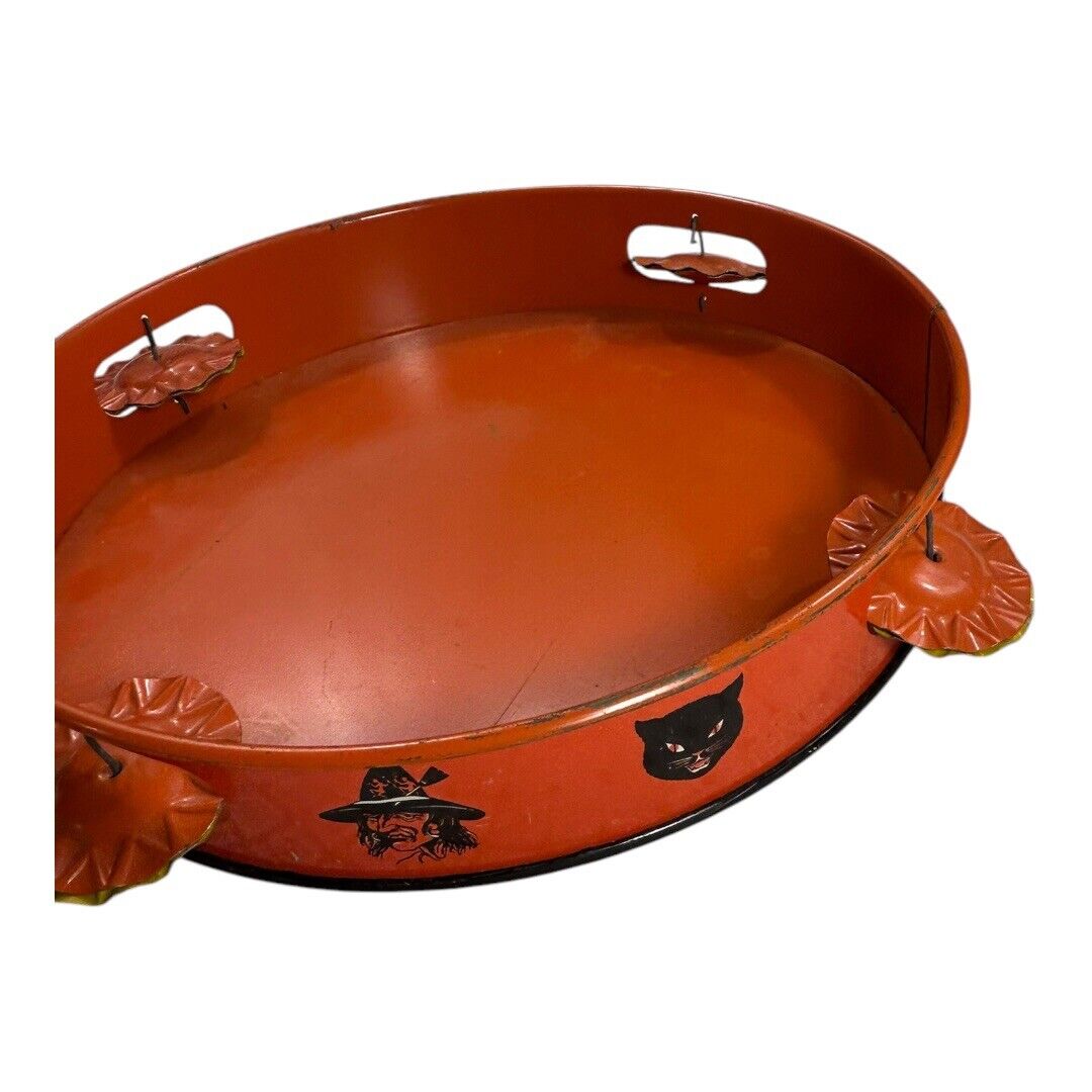 Vintage Halloween Witch Tin Litho Tambourine Noisemaker Instrument  - T. Cohn