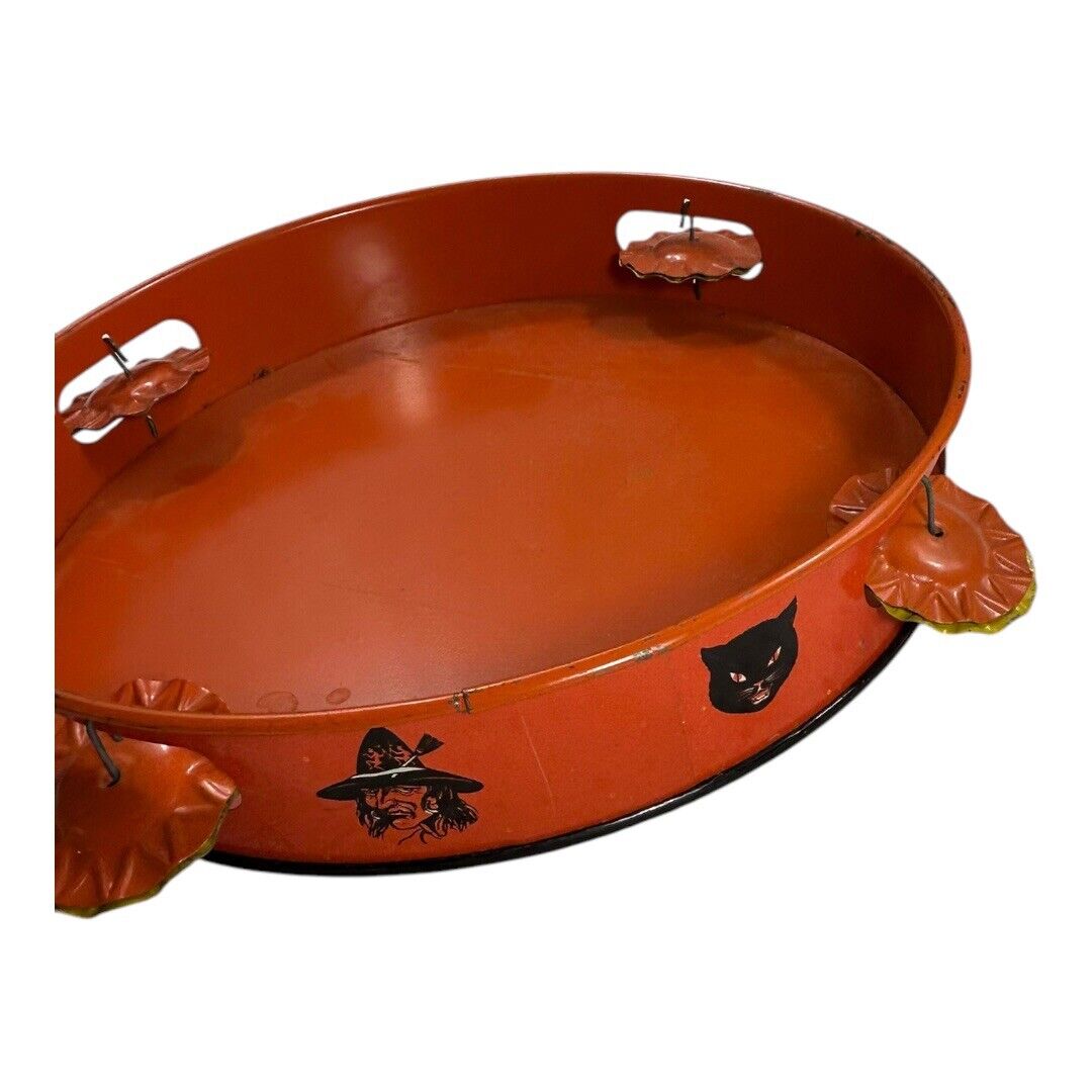 Vintage Halloween Witch Tin Litho Tambourine Noisemaker Instrument  - T. Cohn