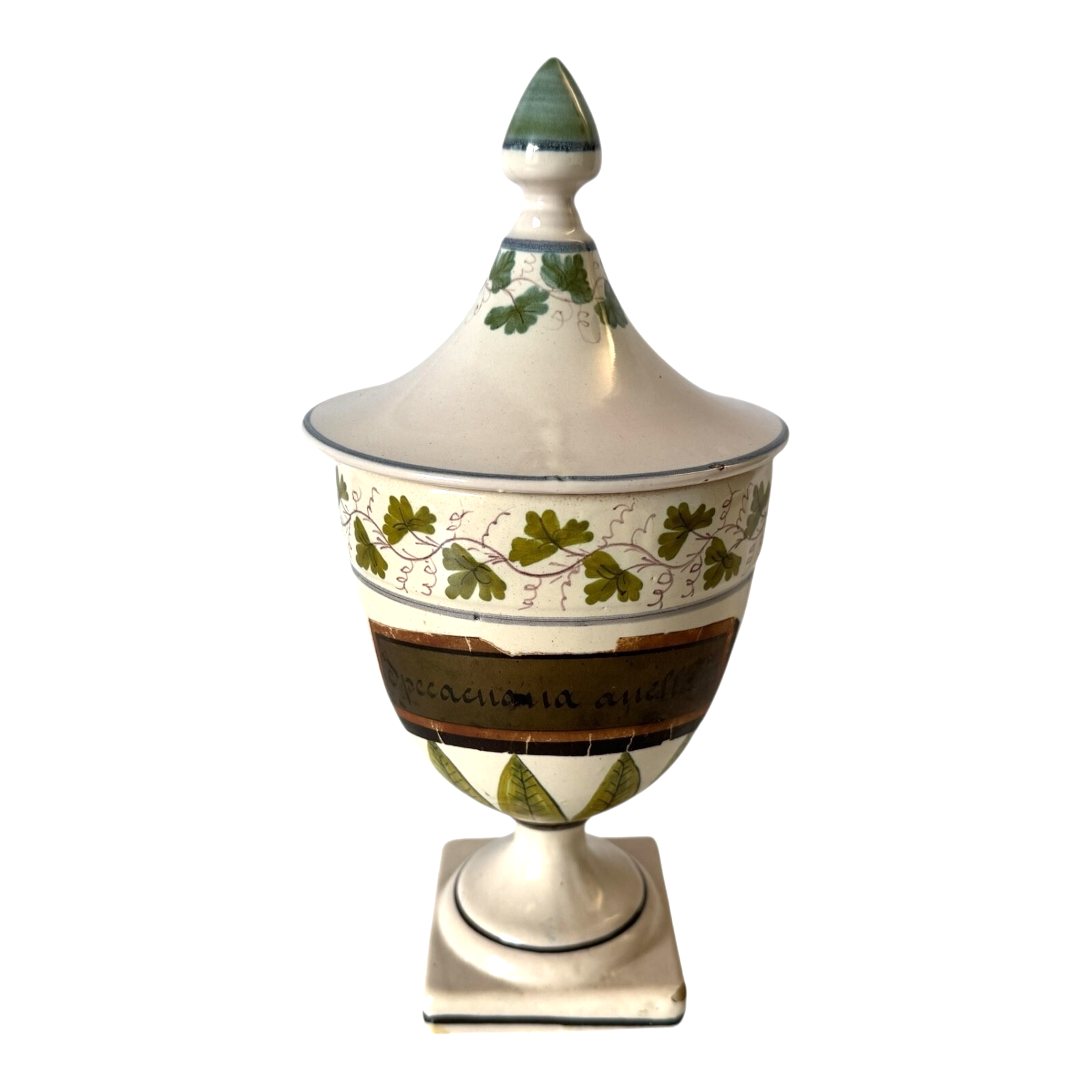 Antique Italian Majolica Apothecary Urn Jar with Lid - Pharmacy Drug Jar