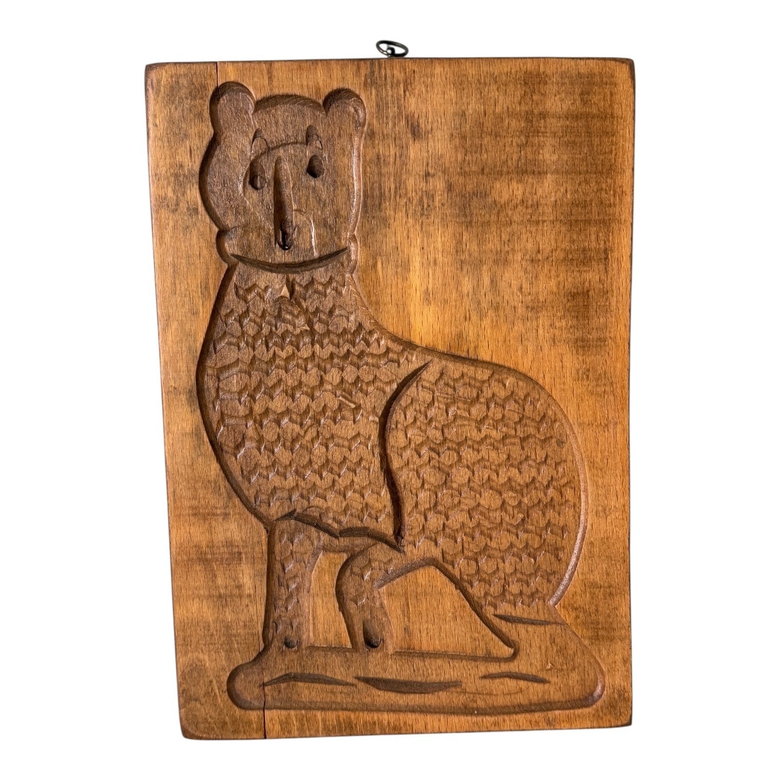 Vintage Folk Art Wooden Cat Cookie Mold Wall Hanging