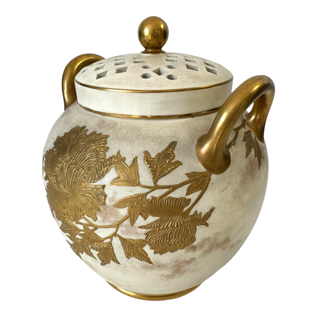 Antique Wedgwood Gold Floral Potpourri Jar with Pierced Lid