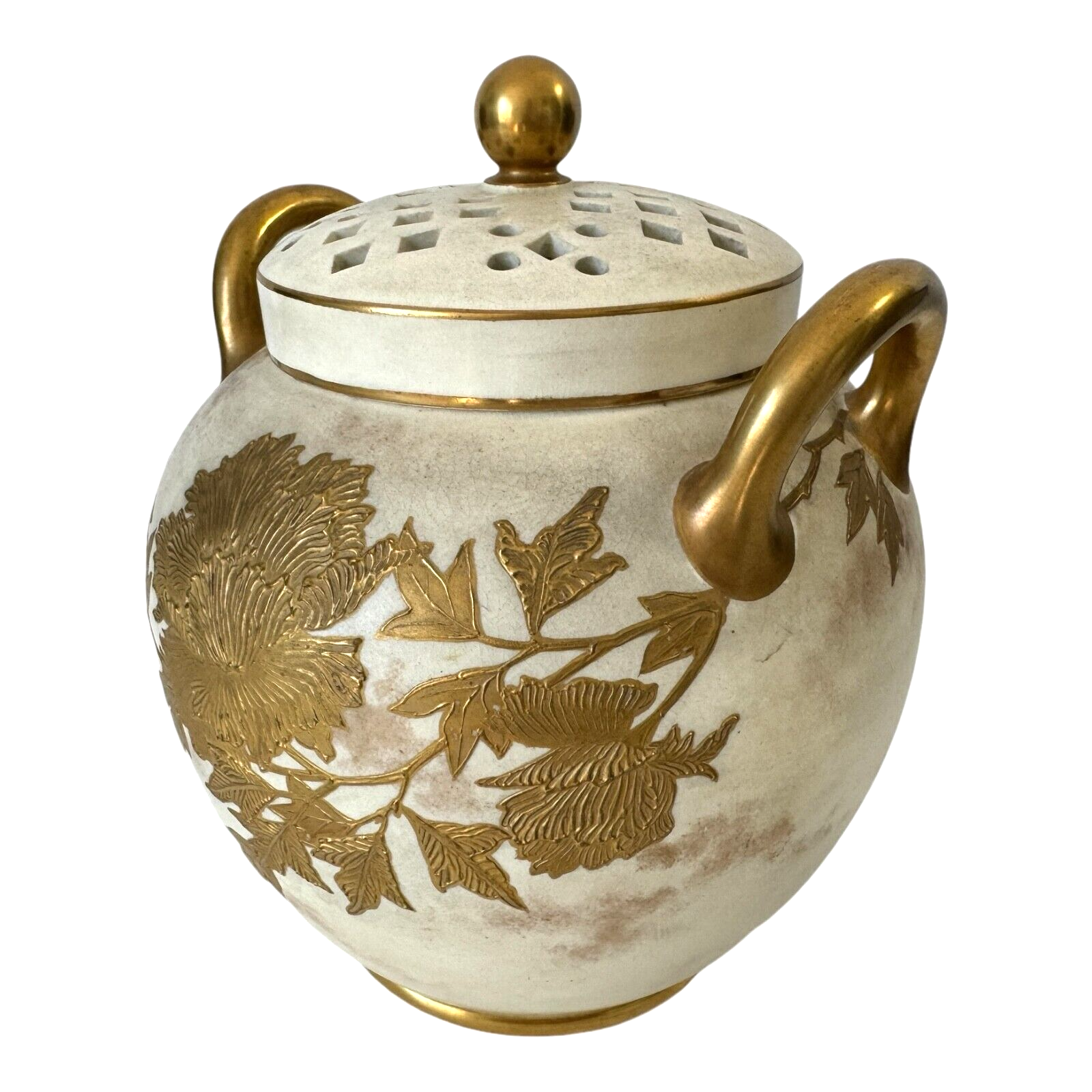 Antique Wedgwood Gold Floral Potpourri Jar with Pierced Lid