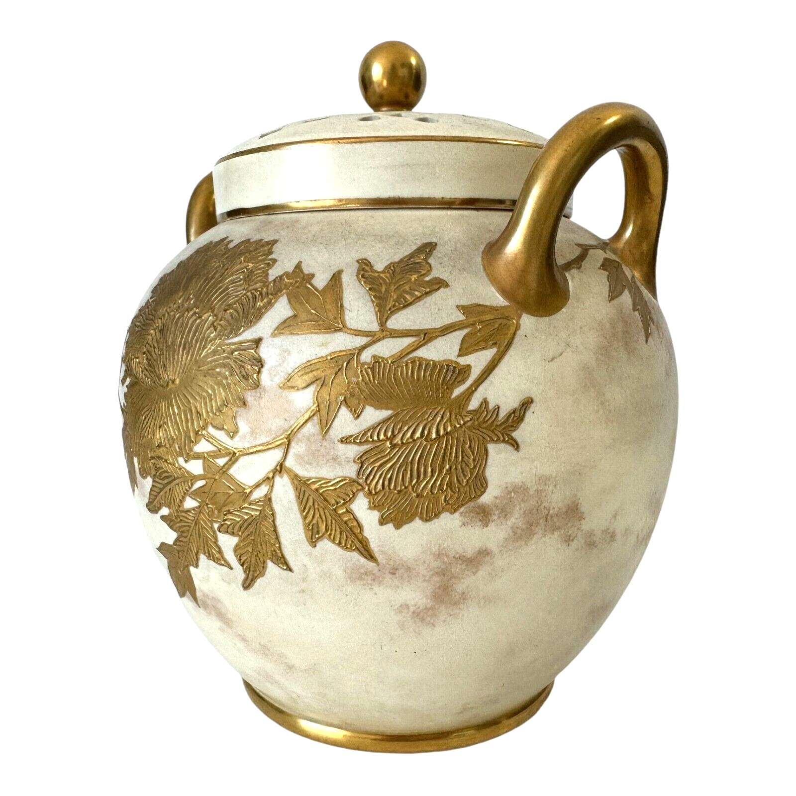 Antique Wedgwood Gold Floral Potpourri Jar with Pierced Lid
