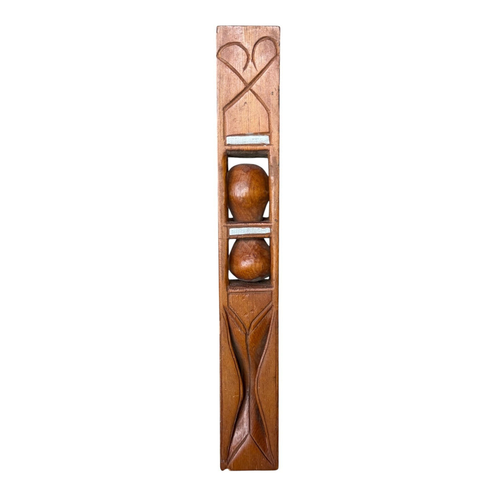 Vintage 1942 Hand Carved Wood Folk Art Whimsy Captive Sculpture - Heart Design