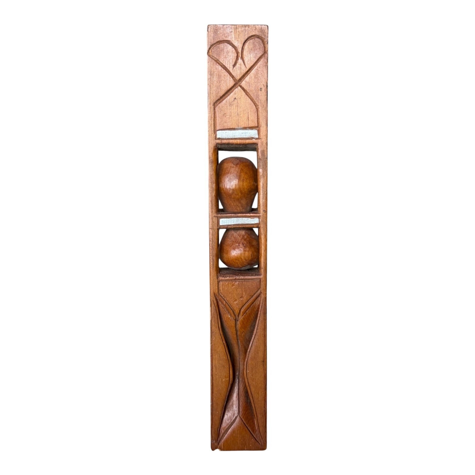 Vintage 1942 Hand Carved Wood Folk Art Whimsy Captive Sculpture - Heart Design
