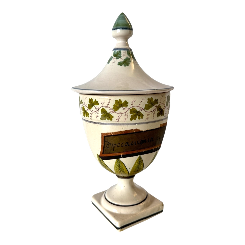 Antique Italian Majolica Apothecary Urn Jar with Lid - Pharmacy Drug Jar