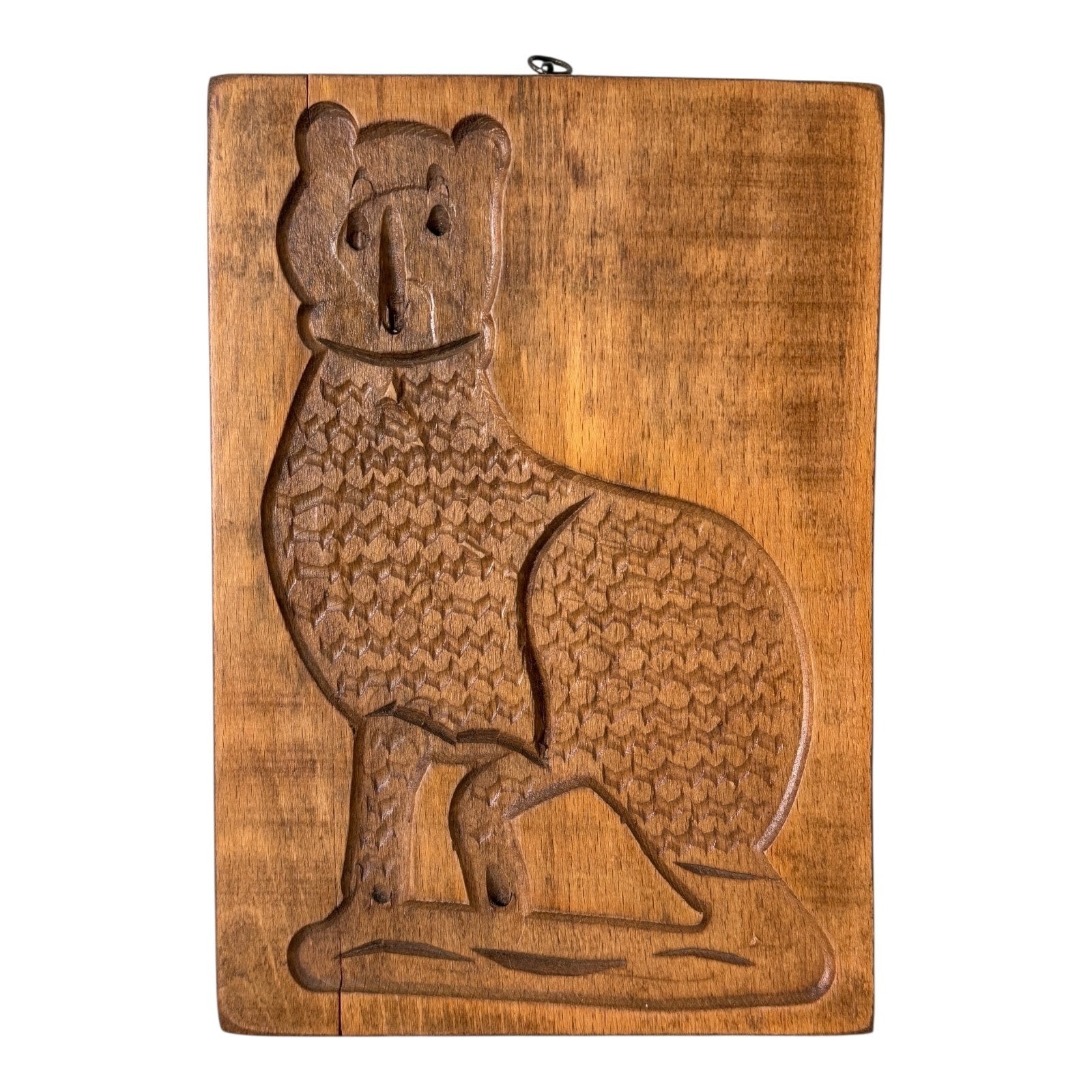 Vintage Folk Art Wooden Cat Cookie Mold Wall Hanging