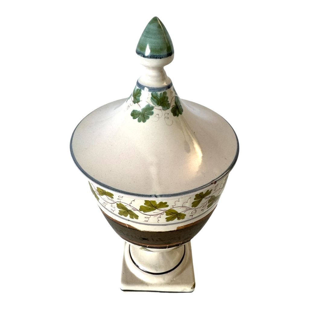 Antique Italian Majolica Apothecary Urn Jar with Lid - Pharmacy Drug Jar