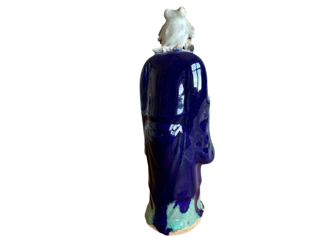 Antique Chinese Export Dark Blue Glazed Ceramic Pottery Mudman Figurine