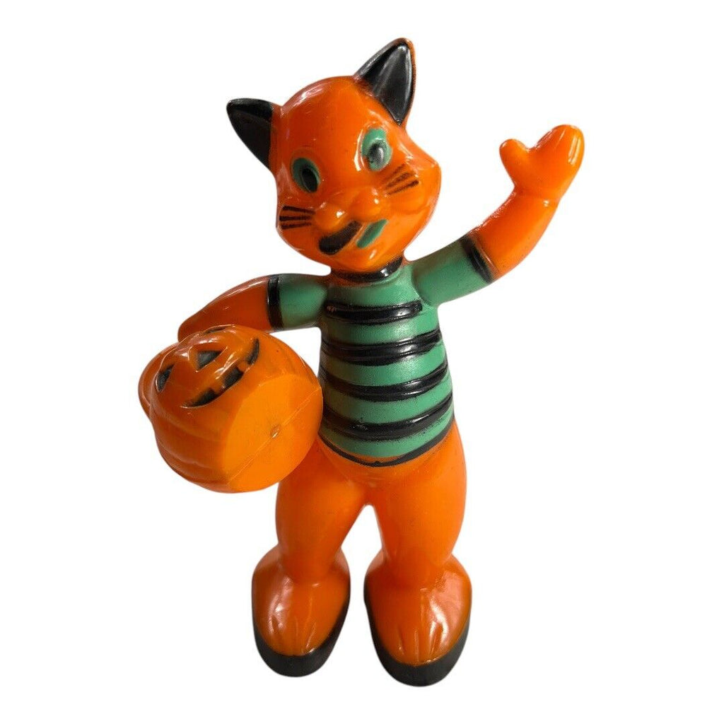 Vintage Rosbro Dancing Cat with Green Black Shirt Candy Container Toy
