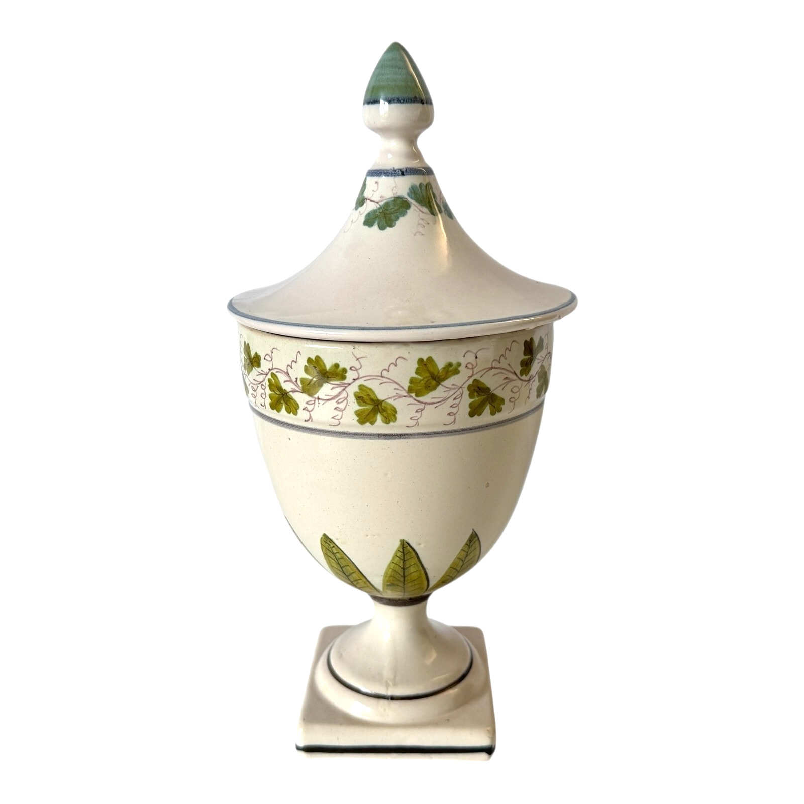 Antique Italian Majolica Apothecary Urn Jar with Lid - Pharmacy Drug Jar