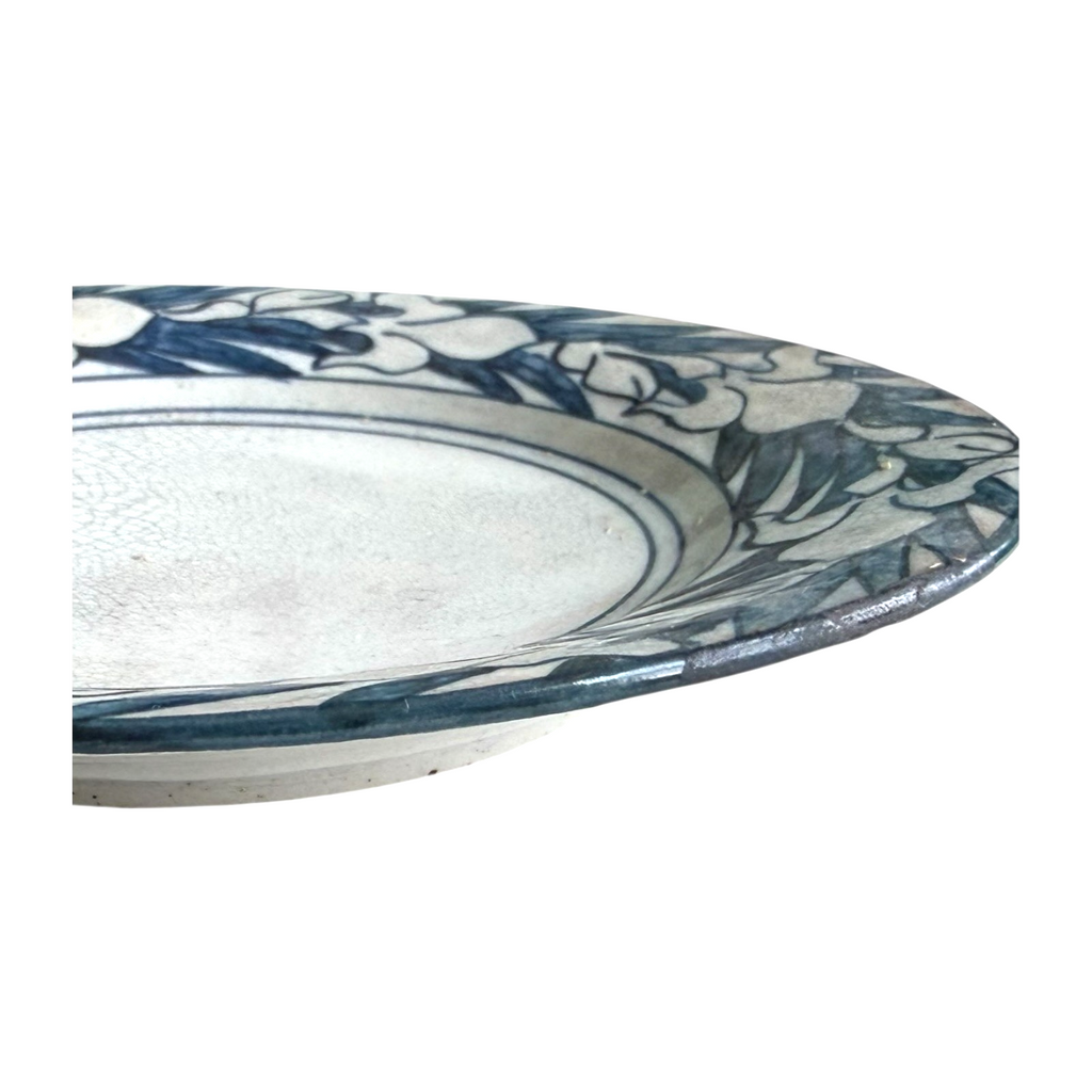 Antique Dedham Stoneware Pottery Iris Pattern Blue Crackle Cabinet Plate, 6"