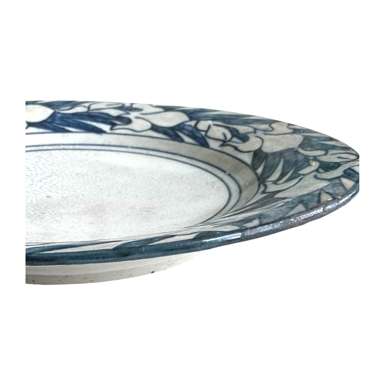 Antique Dedham Stoneware Pottery Iris Pattern Blue Crackle Cabinet Plate, 6"