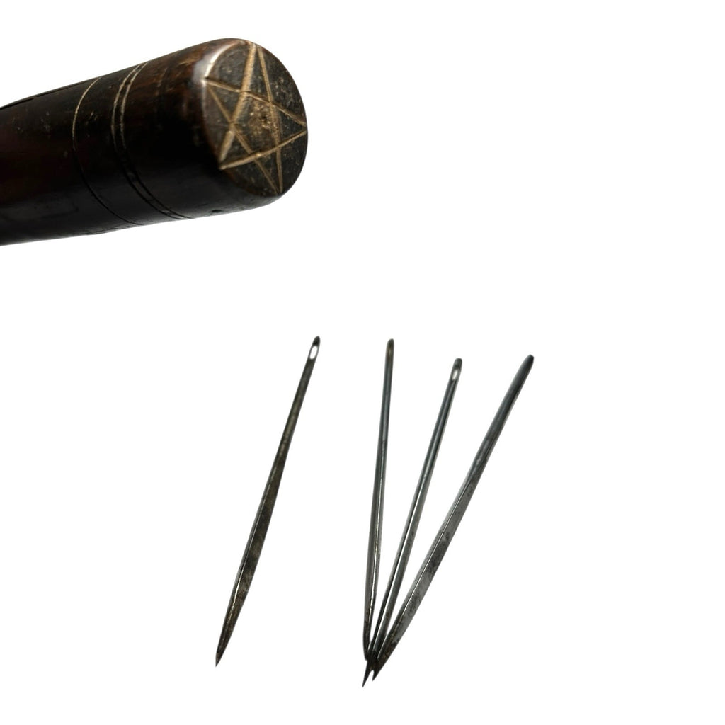 Antique Sailmaker Needles (4) and Hand Carved Case