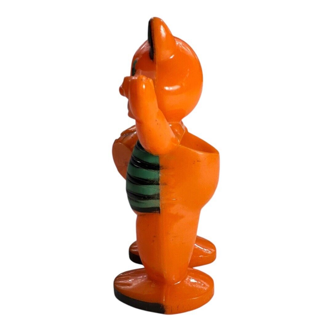 Vintage Rosbro Dancing Cat with Green Black Shirt Candy Container Toy