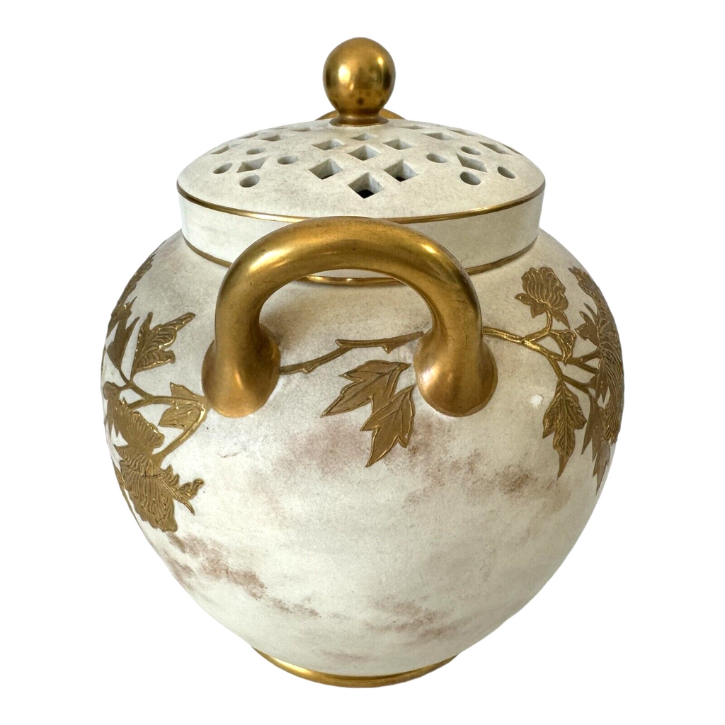 Antique Wedgwood Gold Floral Potpourri Jar with Pierced Lid