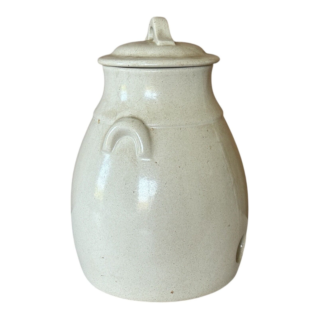 Antique White Glazed Stoneware Water Cooler Crock Jug with Lid