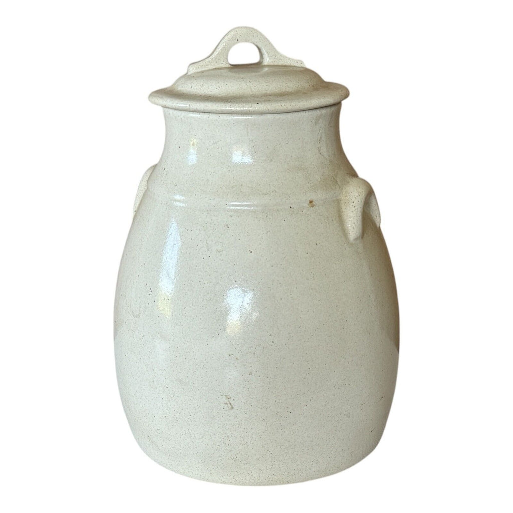 Antique White Glazed Stoneware Water Cooler Crock Jug with Lid