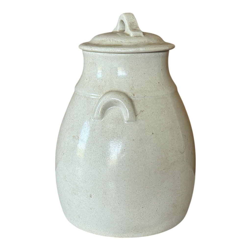 Antique White Glazed Stoneware Water Cooler Crock Jug with Lid