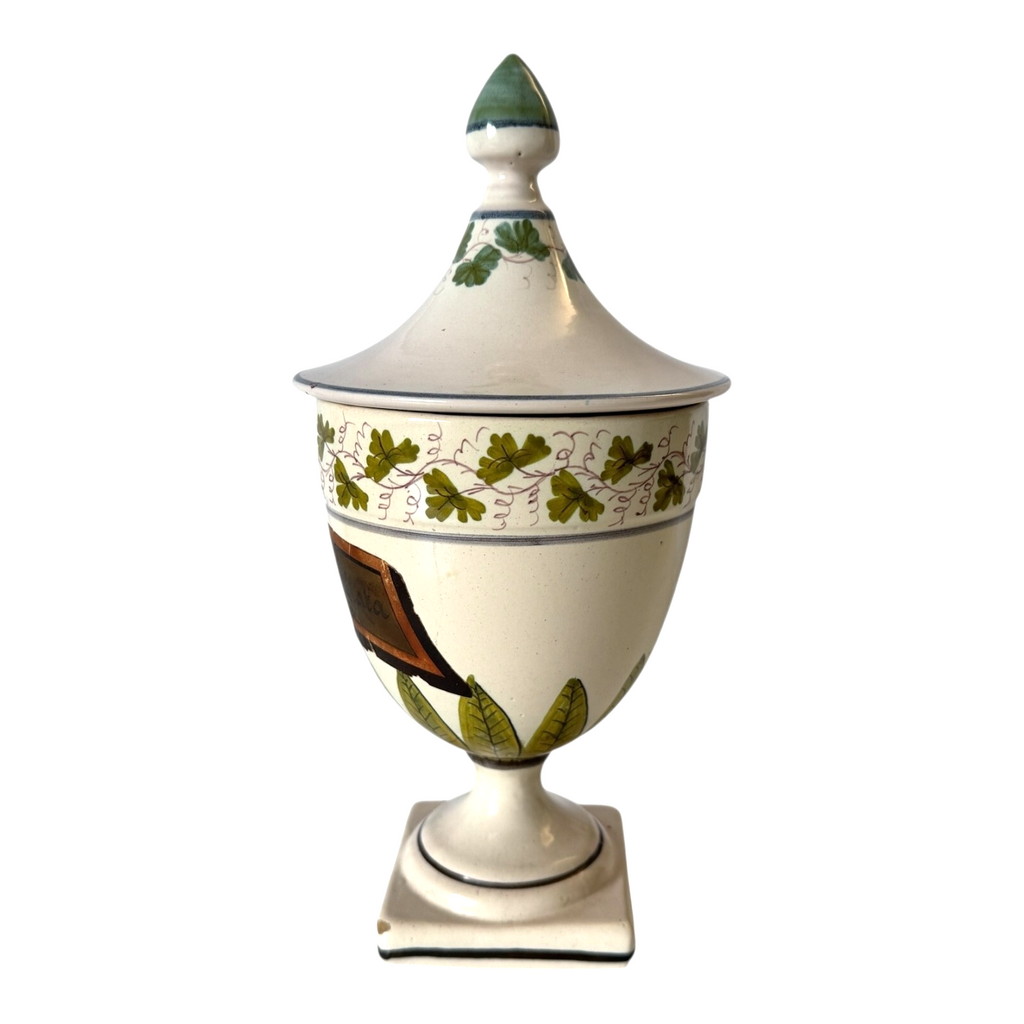 Antique Italian Majolica Apothecary Urn Jar with Lid - Pharmacy Drug Jar