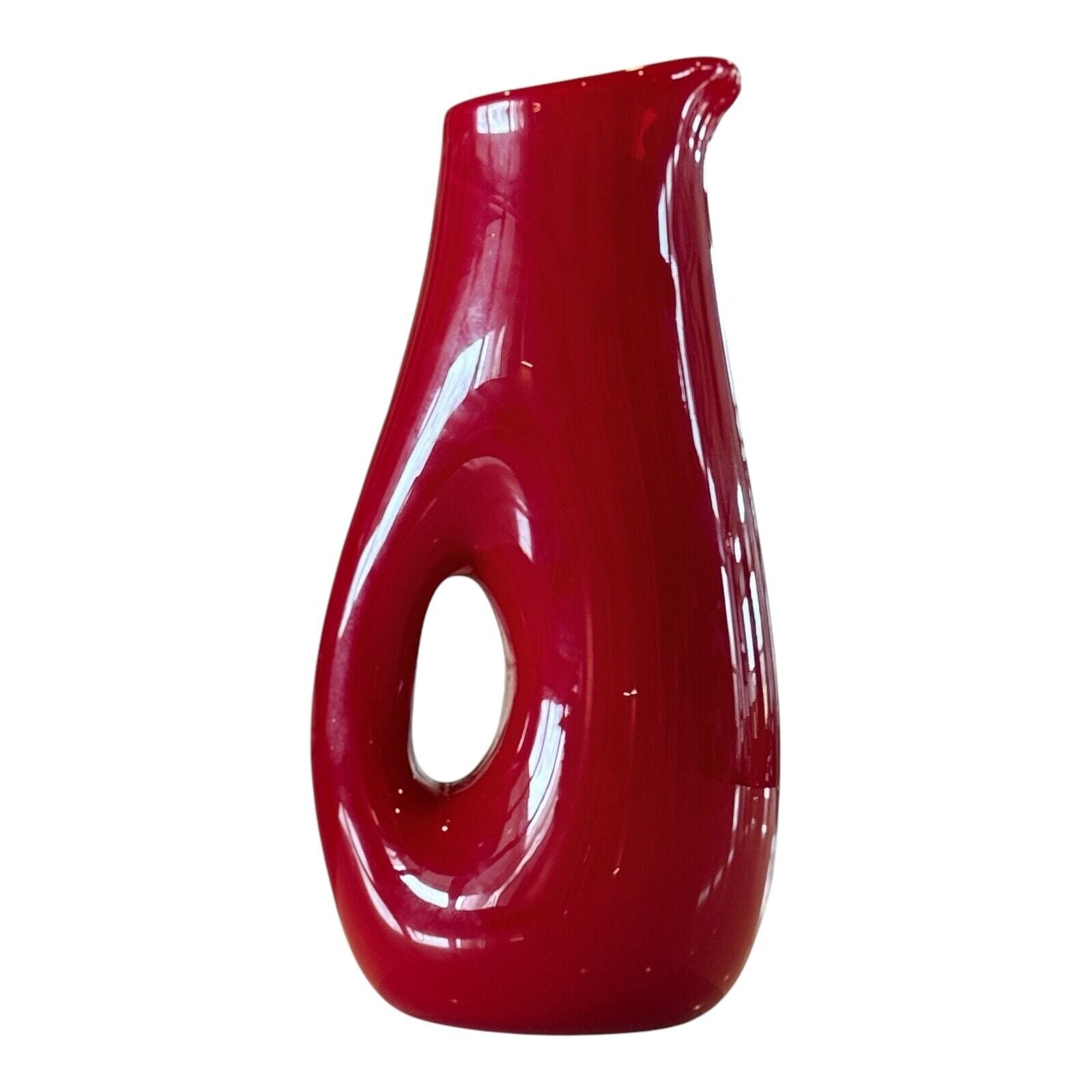 Vintage Murano Italian Red Art Glass Sculptural Vase with Cut-Out
