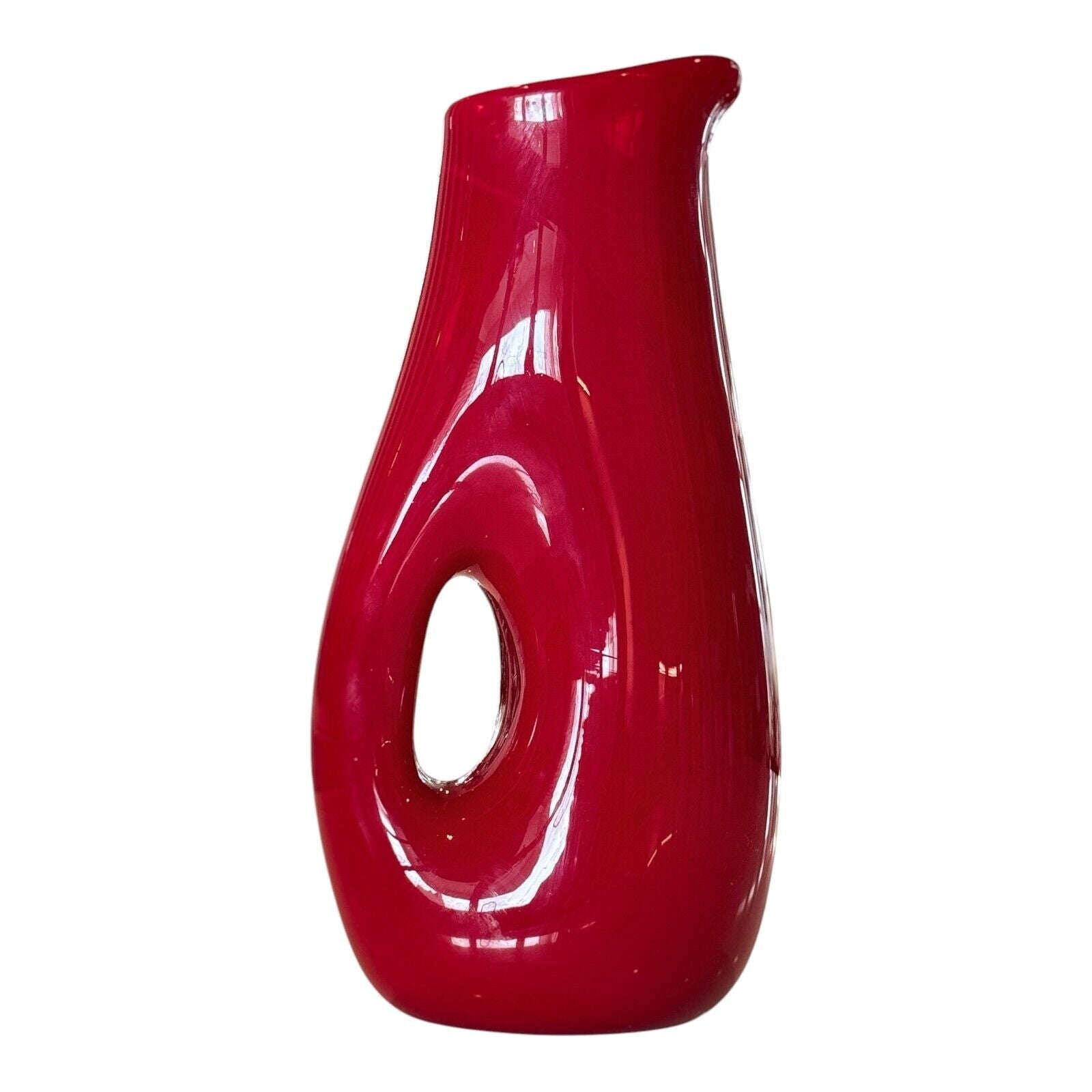 Vintage Murano Italian Red Art Glass Sculptural Vase with Cut-Out
