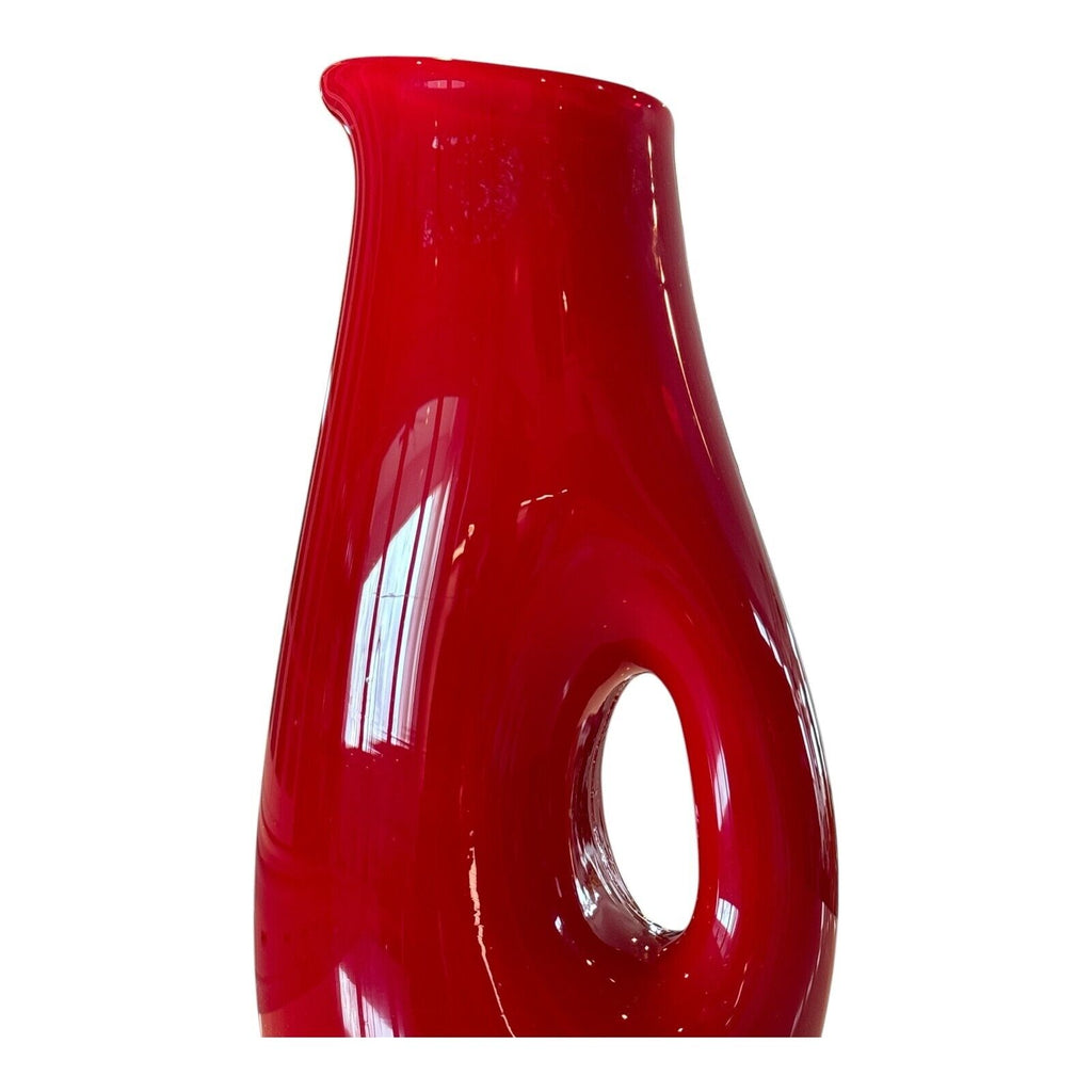 Vintage Murano Italian Red Art Glass Sculptural Vase with Cut-Out