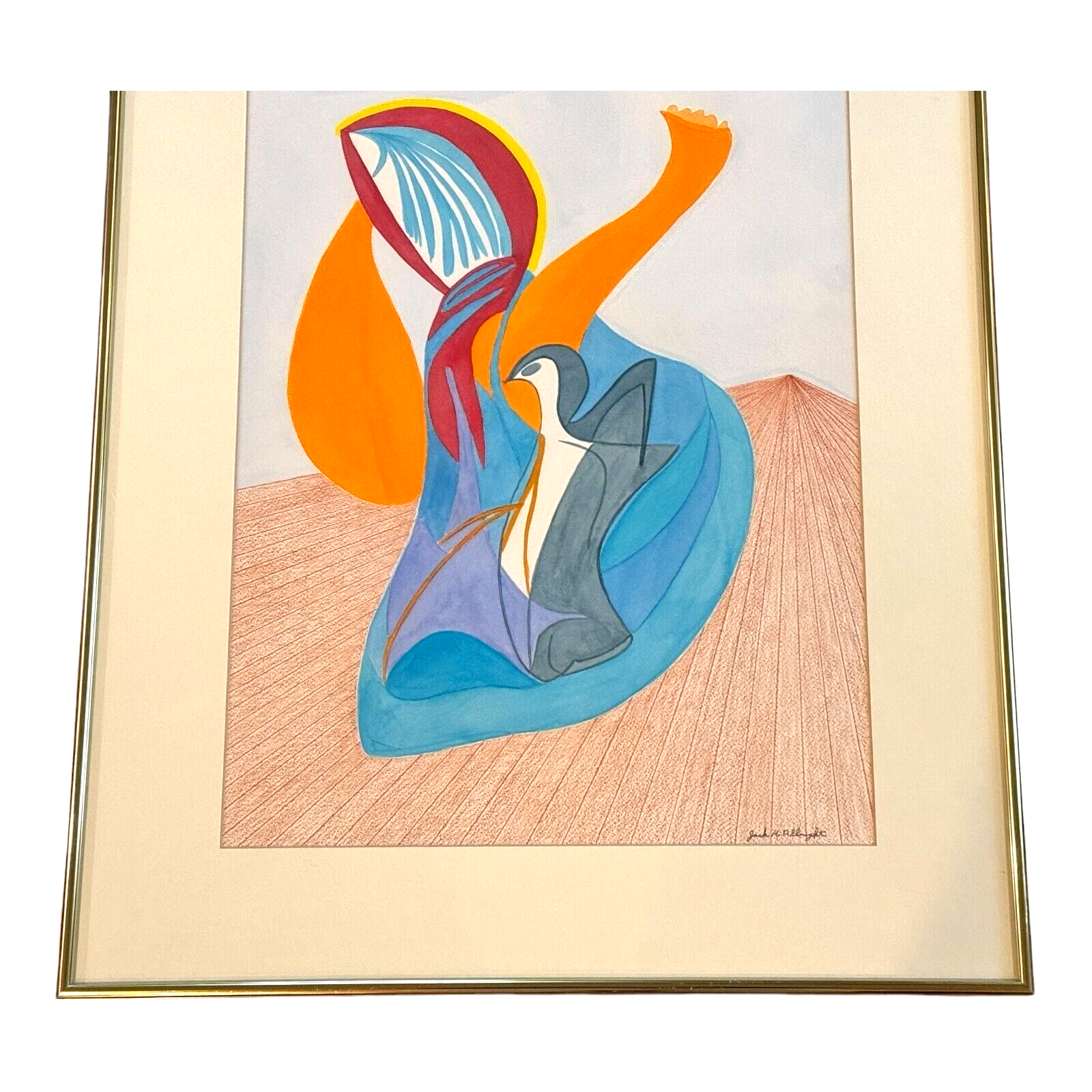 Original MCM "Dancing Lady" Watercolor on Paper Framed Painting (Jack Albright)