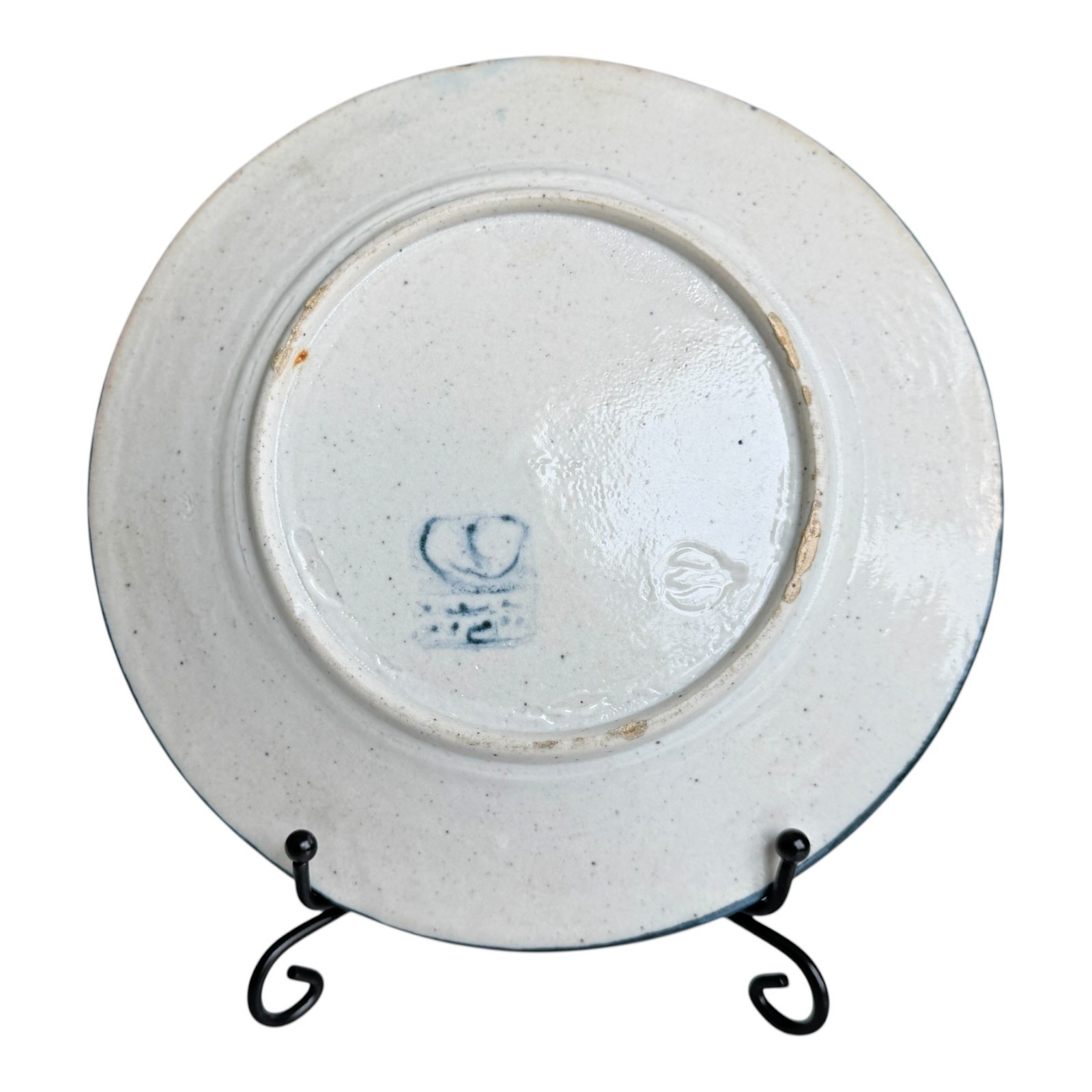 Antique Dedham Stoneware Pottery Iris Pattern Blue Crackle Cabinet Plate, 6"
