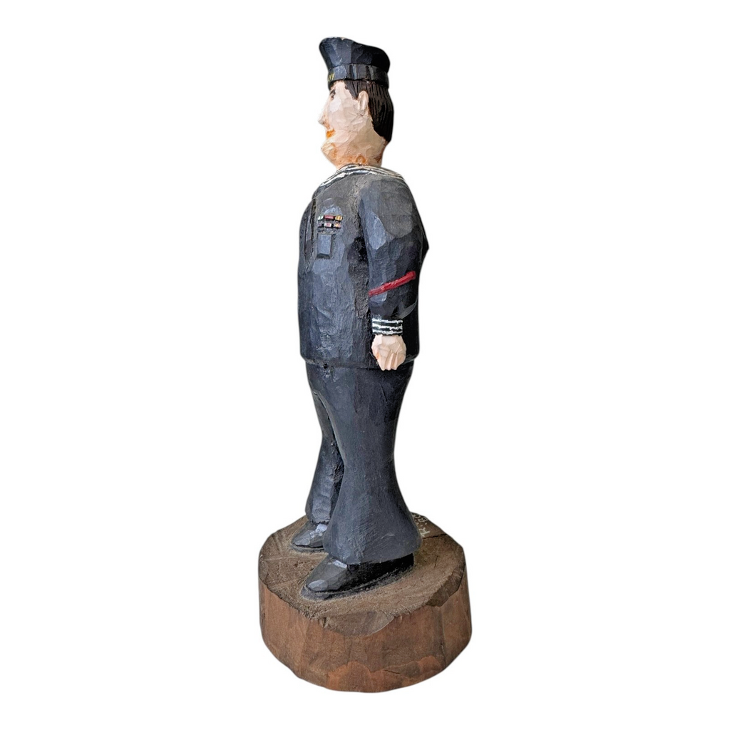 Vintage Folk Art Wood Carved Figure of a US Navy Sailor - Collectible Militaria