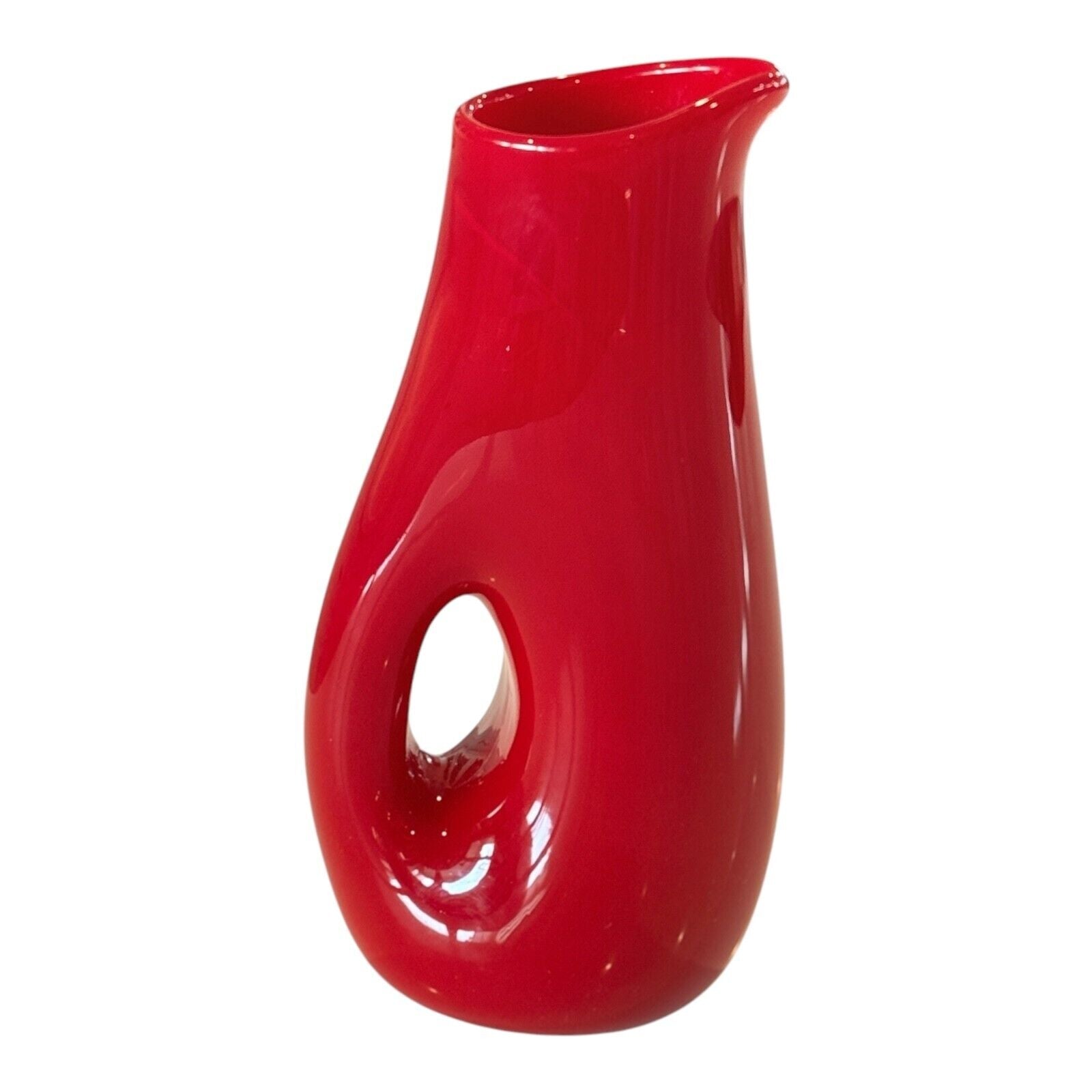 Vintage Murano Italian Red Art Glass Sculptural Vase with Cut-Out