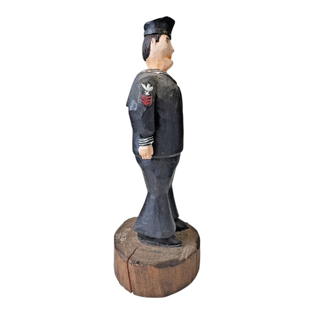 Vintage Folk Art Wood Carved Figure of a US Navy Sailor - Collectible Militaria