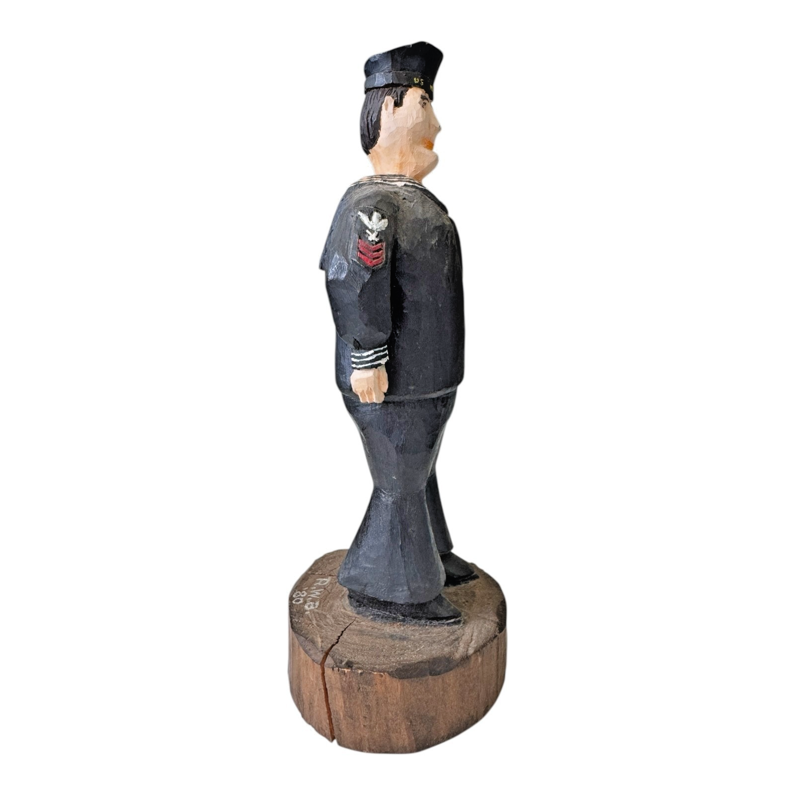 Vintage Folk Art Wood Carved Figure of a US Navy Sailor - Collectible Militaria