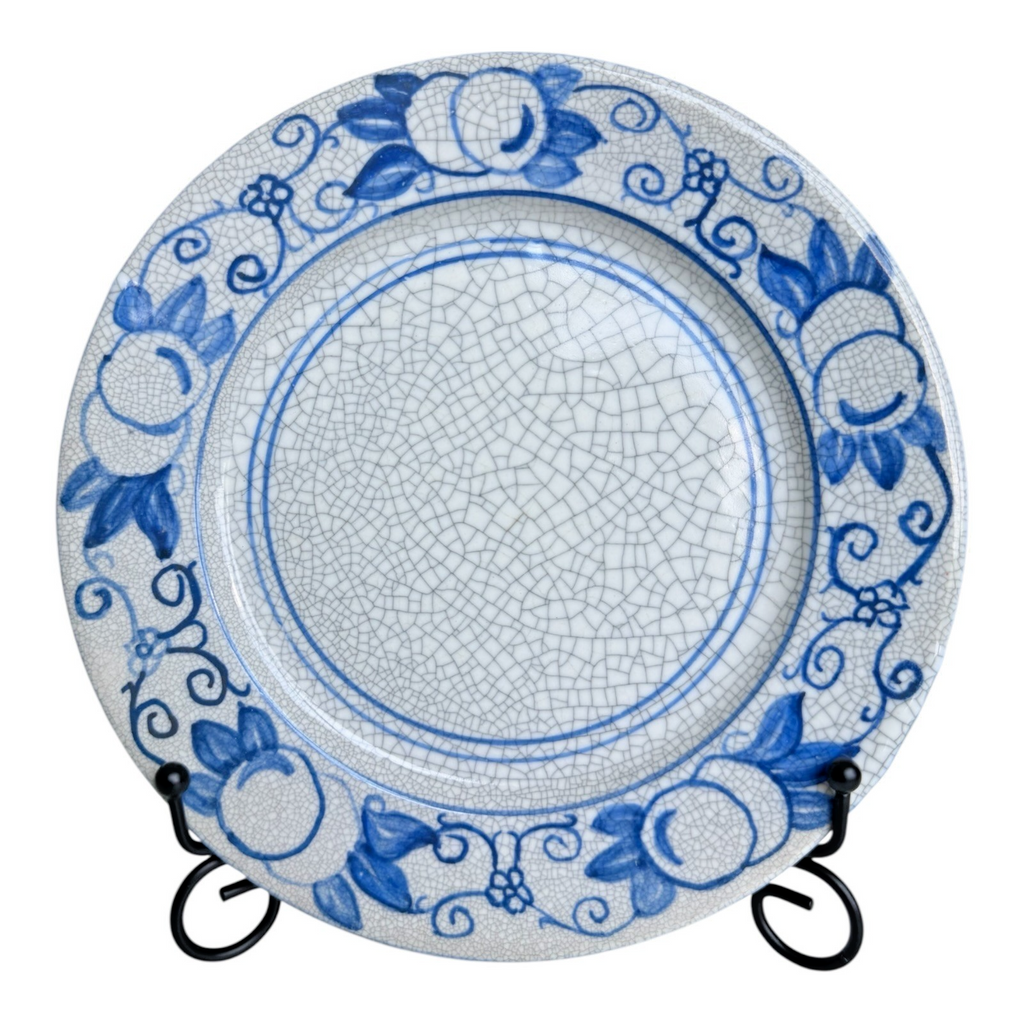 Antique Dedham Pottery Horse Chestnut Pattern Blue Crackle Lunch Plate, 7.5"