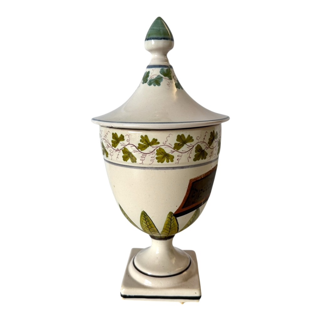 Antique Italian Majolica Apothecary Urn Jar with Lid - Pharmacy Drug Jar
