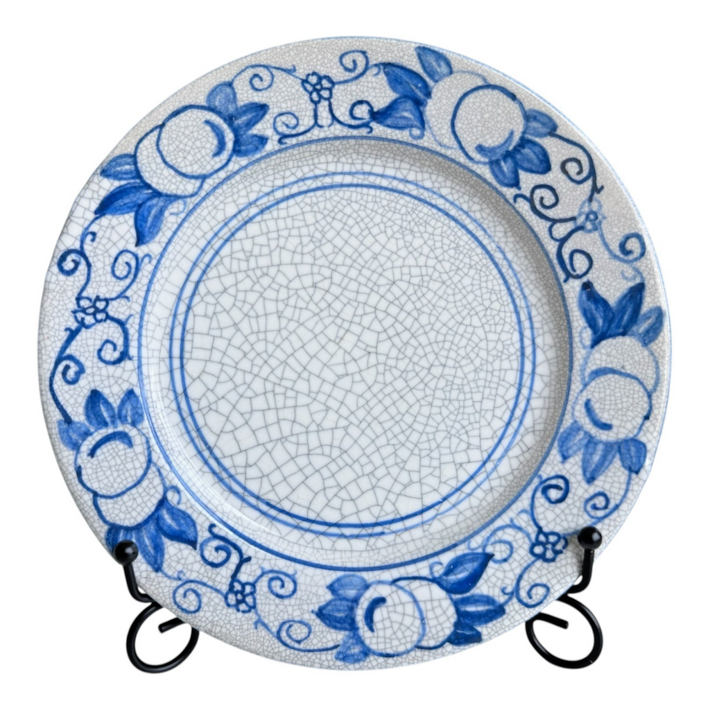 Antique Dedham Pottery Horse Chestnut Pattern Blue Crackle Lunch Plate, 7.5"