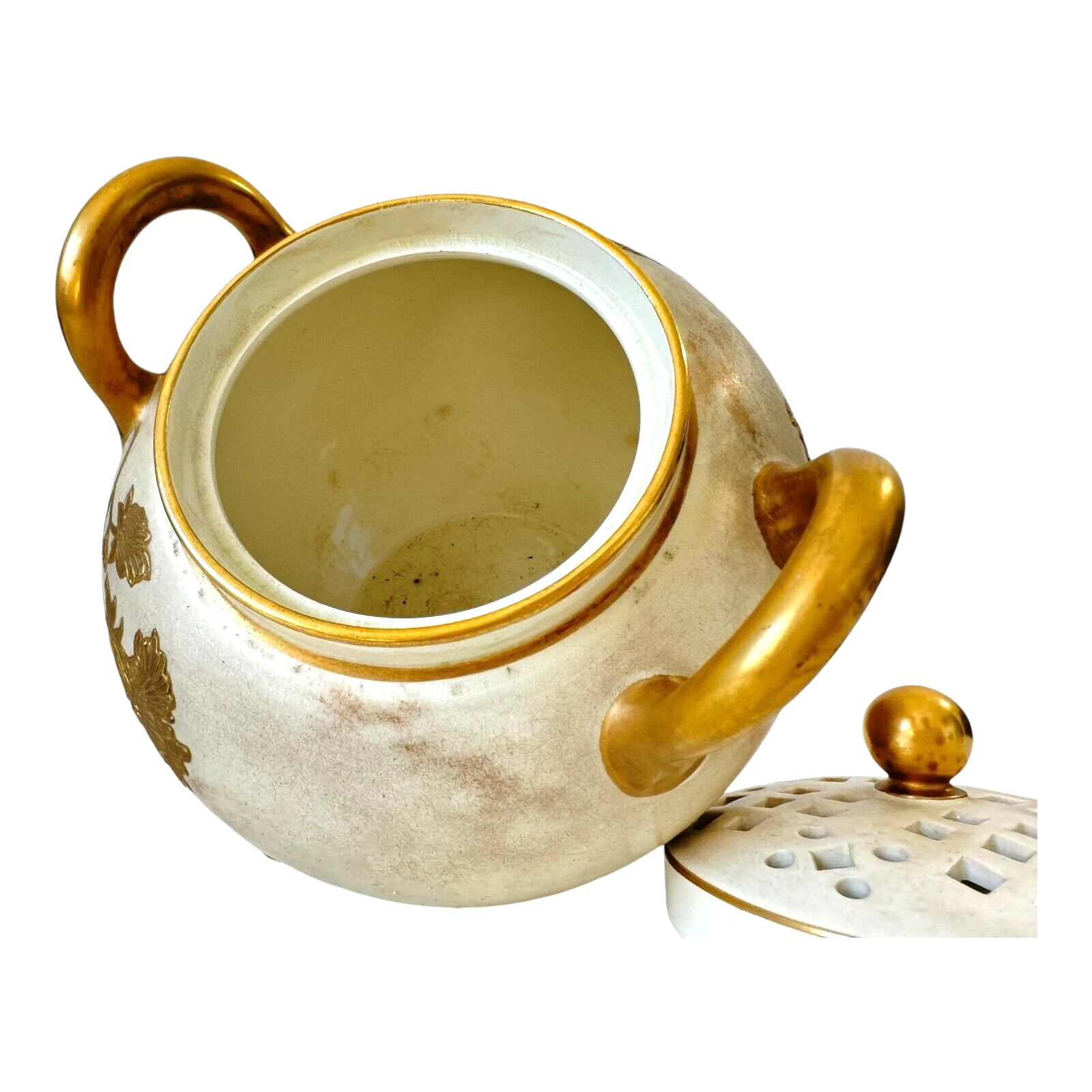 Antique Wedgwood Gold Floral Potpourri Jar with Pierced Lid
