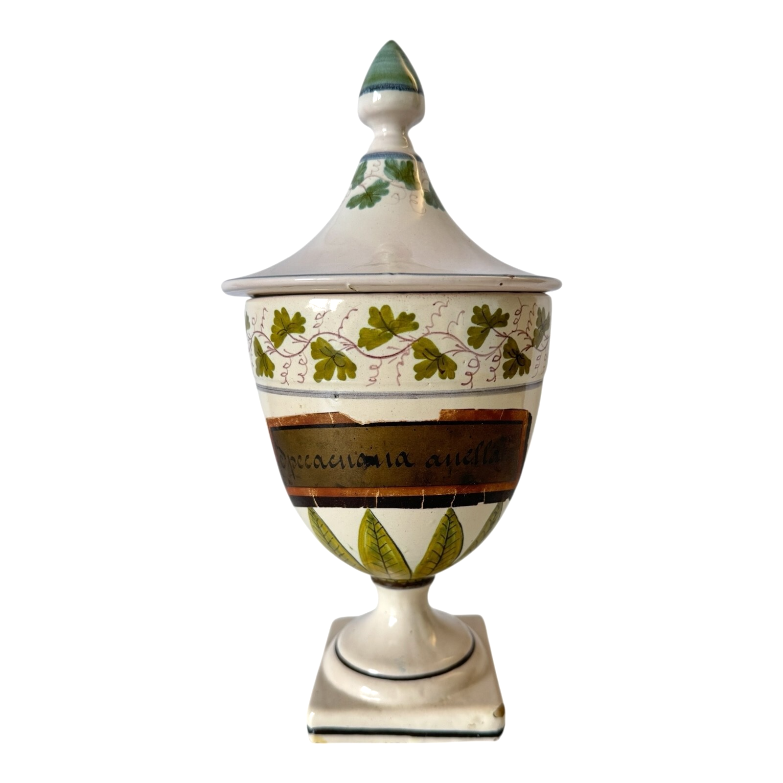 Antique Italian Majolica Apothecary Urn Jar with Lid - Pharmacy Drug Jar