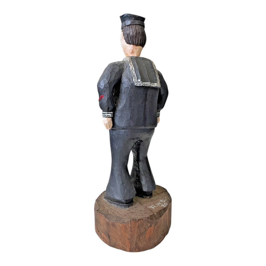 Vintage Folk Art Wood Carved Figure of a US Navy Sailor - Collectible Militaria