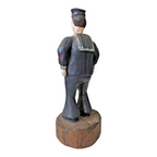 Vintage Folk Art Wood Carved Figure of a US Navy Sailor - Collectible Militaria