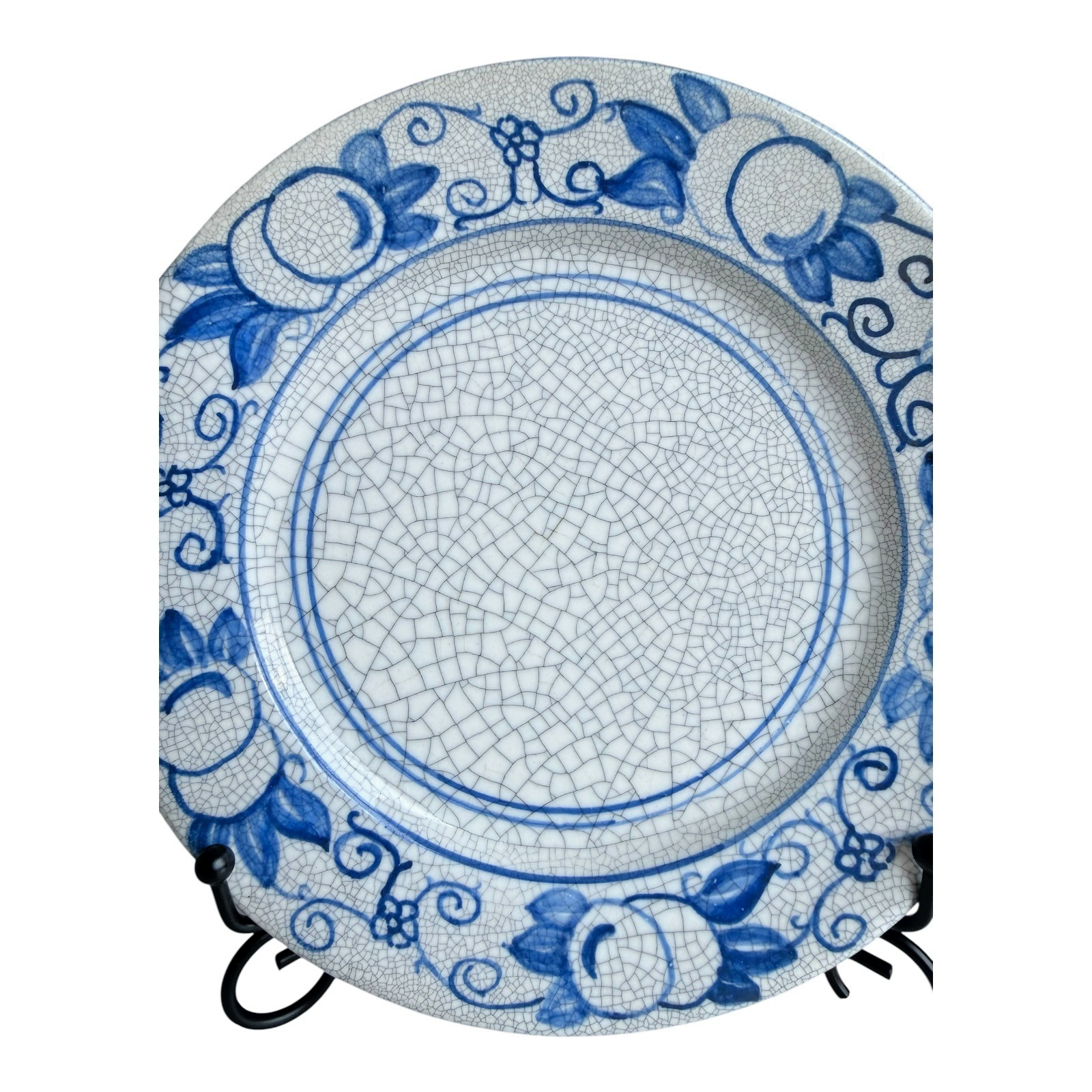Antique Dedham Pottery Horse Chestnut Pattern Blue Crackle Lunch Plate, 7.5"