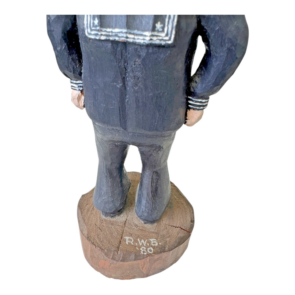 Vintage Folk Art Wood Carved Figure of a US Navy Sailor - Collectible Militaria