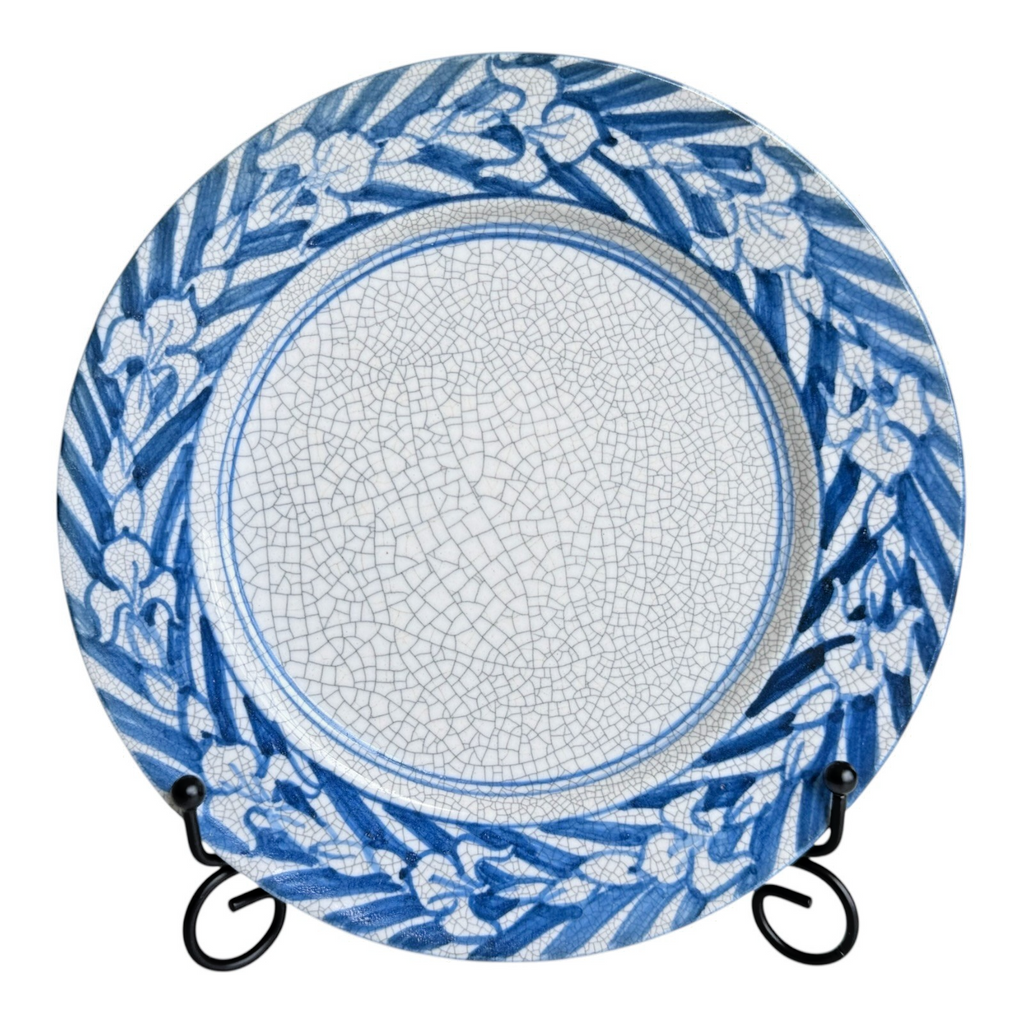 Antique Dedham Pottery Iris Pattern Blue Crackle Lunch Plate, 7.5"