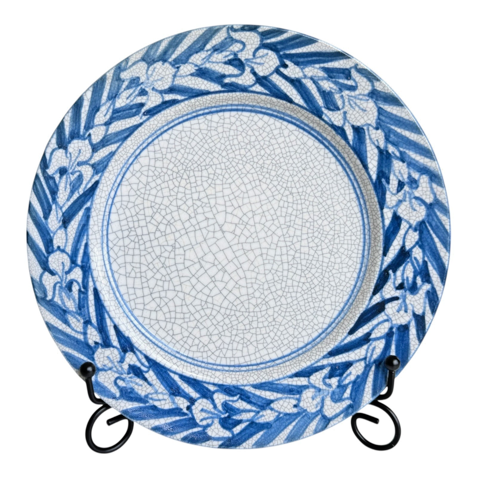 Antique Dedham Pottery Iris Pattern Blue Crackle Lunch Plate, 7.5"