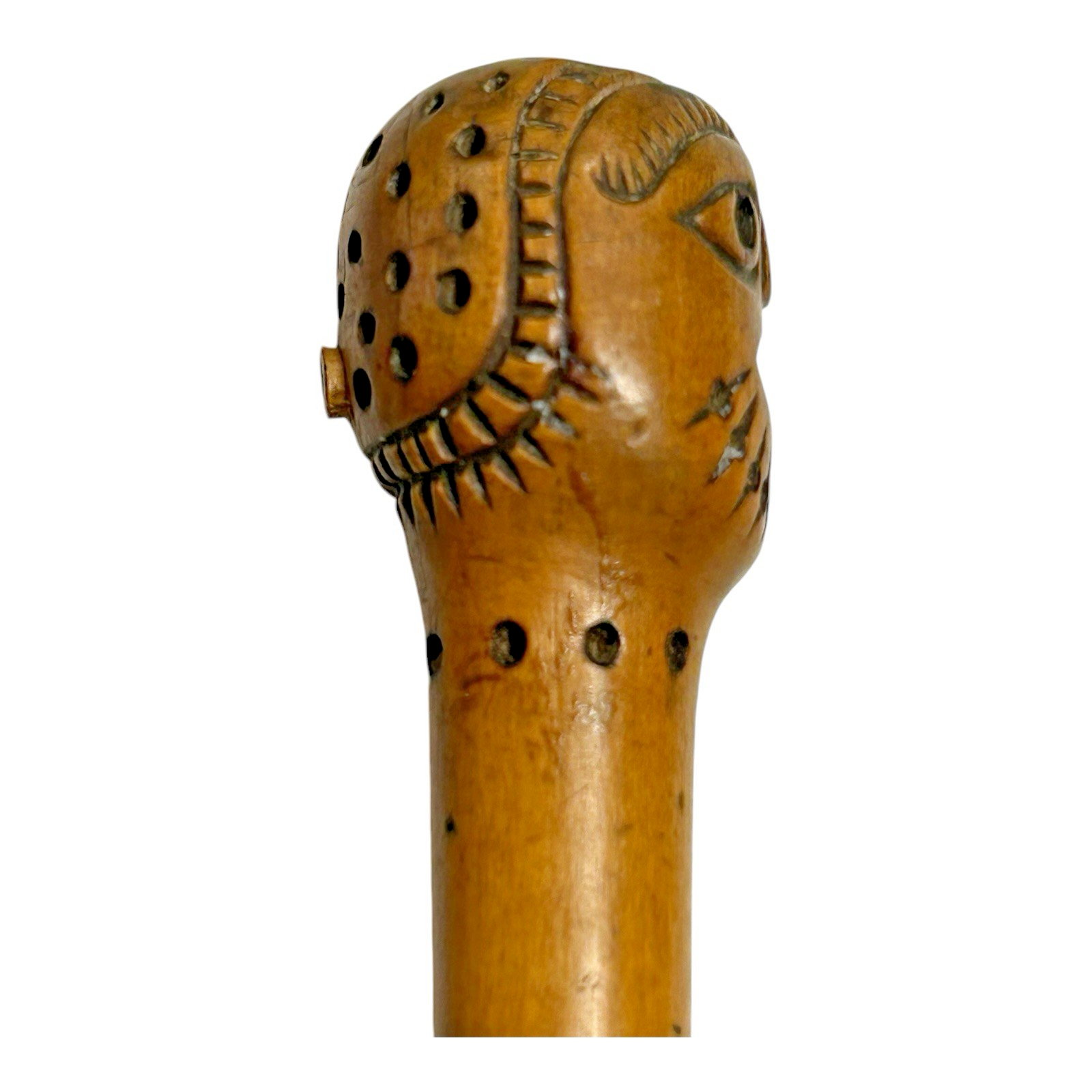Antique Primitive Folk Art Carved Wood Handle Chisel Tool - Figural Face